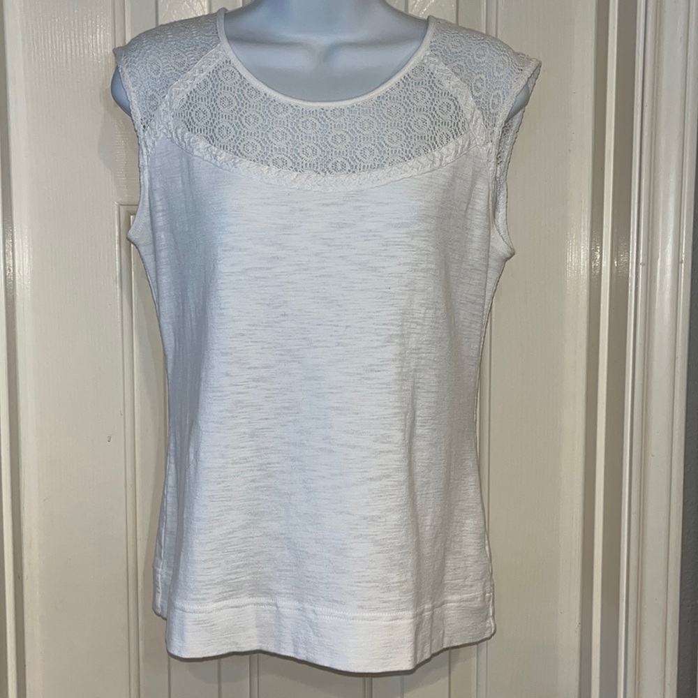 Chaps White Embroidery Tank